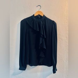 BCBG MaxAzria 100% Silk Black Ruffle Blouse